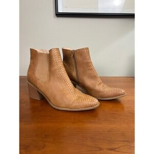 Kiki Tan Faux Snakeskin Ankle Boots Block Heel Pointed Toe Booties Size 9M